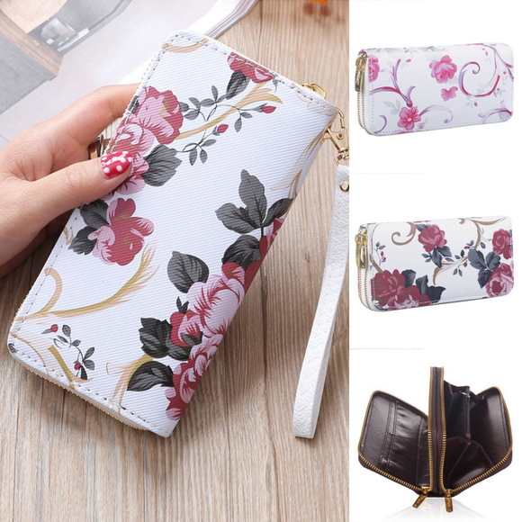 Rose Floral Double Zipper Clutch Wallet - Picture 3 of 3